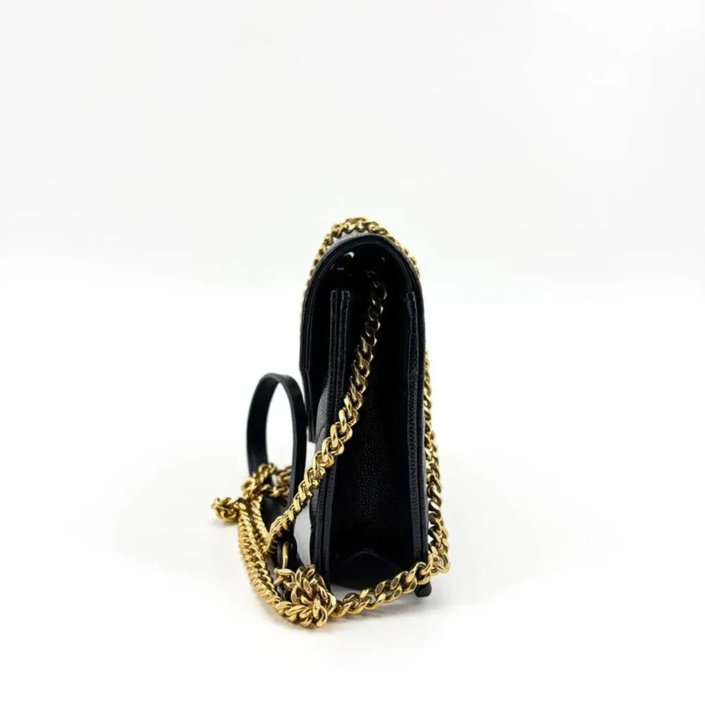 Saint Laurent Monogram Chain Wallet Black Gold Hardware